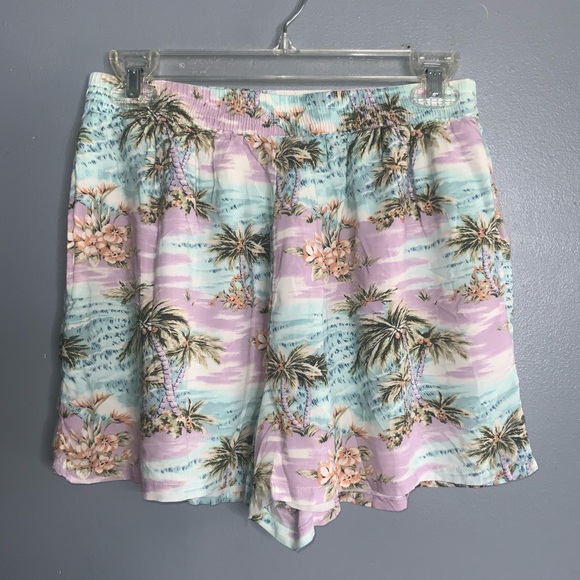 American Eagle Outfitters Pastel Palm Print High Waist Shorts Pockets Small - Picture 2 of 7
